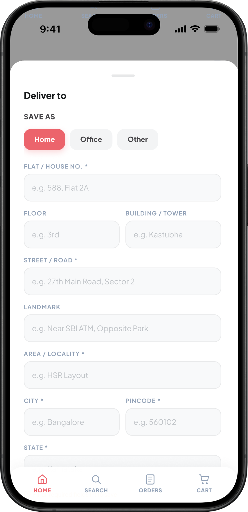 Add new address form